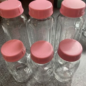 Evenflo Glass Bottle Set of 6 (3) 8 oz (3) 4oz Lids are Maymom No Nipples - Picture 1 of 5