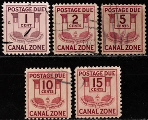 Canal Zone Stamps Scott # J25 - # J29 Used F-VF - Postage Due Complete Set of 5 - Picture 1 of 1