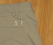 UNDER ARMOUR Mens Golf Shorts Sz 40 Tan Microfiber Flat Front Shirt Grippers