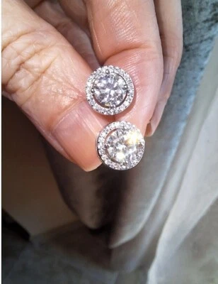 Orecchini Con  Diamant Moissanite Oro Kt.18  In Argento  Massiccio Sterling 925 - Immagine 1 di 4