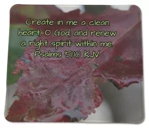 "Christian SALMS 51:10 Corazón Limpio - JESÚS - Antideslizante MOUSE PAD PARA COMPUTADORA 9 X 7" - Imagen 1 de 3