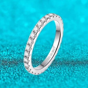 2mm Round Moissanite Full Eternity Ring Women's Wedding Band 925 Sterling Silver - Picture 1 of 26