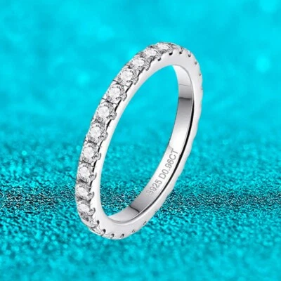 2mm Round Moissanite Full Eternity Ring Women's Wedding Band 925 Sterling Silver - Image 1 of 4