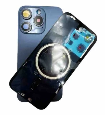 QUALITYMATTER For iPhone 15 Pro Max Rear Back Glass Battery Cover With Frame & Magnets – Blue