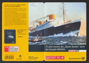 GERMANY Booklet Self Adhesive 2004 Ship Bremen 1929 Winner of Blue Ribbon Frankf - Picture 1 of 2