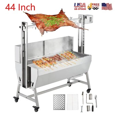 132 LBS Roaster Spit Rotisserie BBQ Grill Pig Lamb Chicken Roaster 44" W/ Wheels - Image 1 of 4