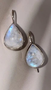 Große Ohrringe Mondstein Edelsteine 925 Silber Tropfen Steine Schmuck - Bild 1 von 8