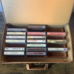 1980s Vintage Cassette Tape Travel Case Brown Vinyl/leather + 16 Cassette Tapes - Picture 1 of 13