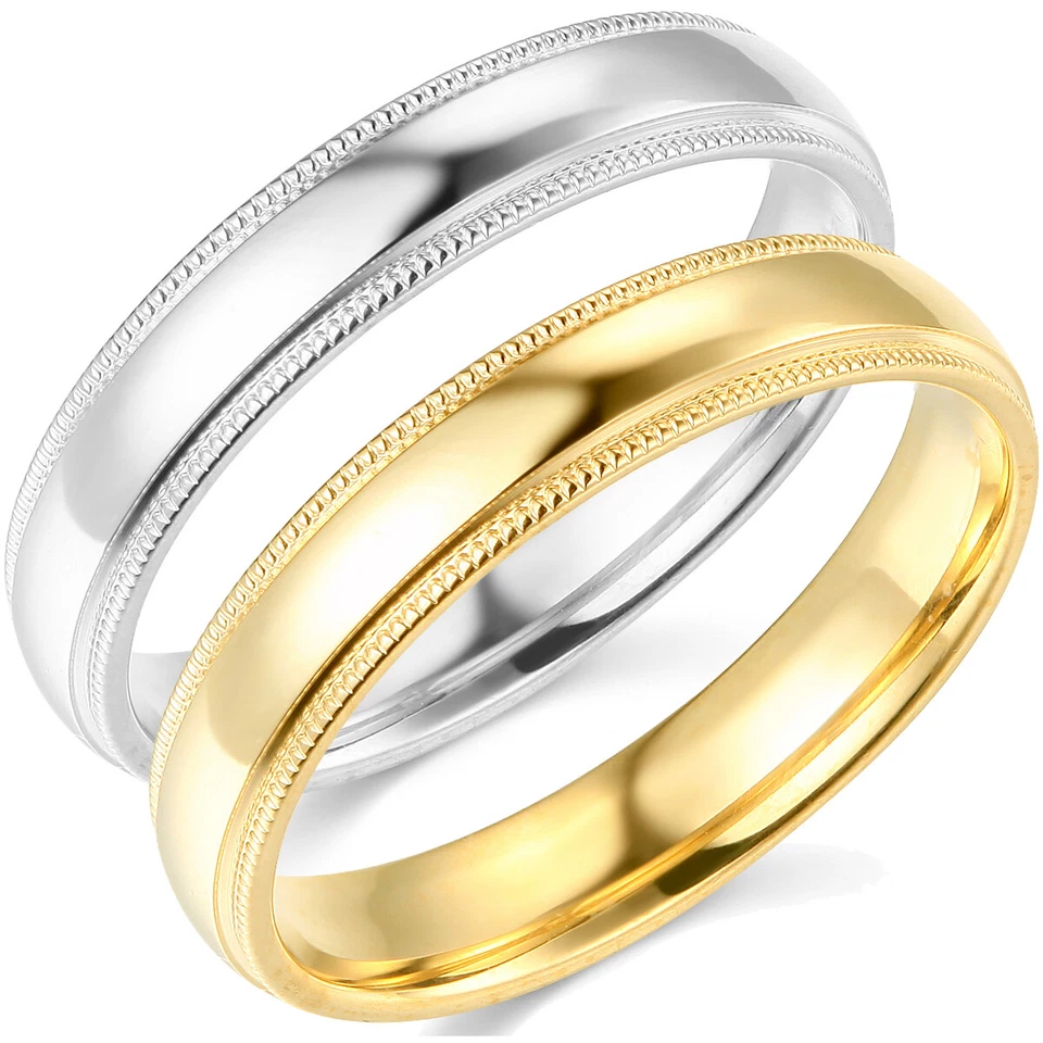 Alianza de Boda Wellingsale Oro Amarillo/Blanco 14k Sólido 4mm Ajuste Cómodo Milgrain Foto 1 de 1