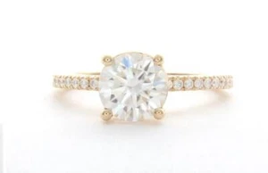 Anillo de compromiso redondo de diamantes simulados de 2,30 quilates de oro amarillo macizo de 14 quilates talla 6 7 - Imagen 1 de 5