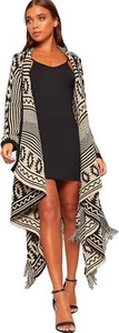 Women's Aztec Knitted Tassle Long Waterfall Open Cardigan Ladies Maxi Shawl - Picture 1 of 4