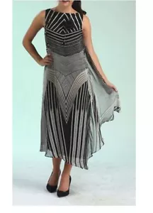 IC Connie K Striped Geometric Asymmetric Sleeveless Dress S - Picture 1 of 2