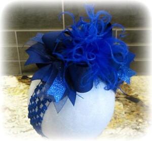 Royal Blue Over the Top Ostrich Feather hairbow OTT hair bows for baby Girls