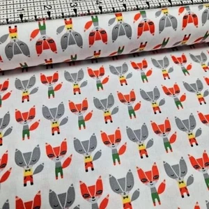 Robert Kaufman Mr Fox Pale White Animal Childrens 100% Cotton Fabric FQ - Picture 1 of 1