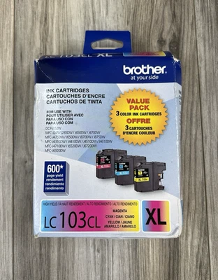 Brother LC103CL XL 3-Pack Ink Cartridges Magenta Cyan Yellow - New with Box - Image 1 of 4