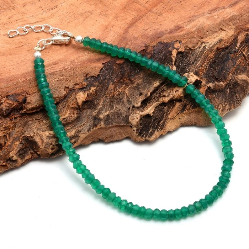 Brazalete de 3-4 mm con cuentas de piedras preciosas de rondelle facetadas de ónix verde felicidad para mujer 6-8"" Foto 1 de 1