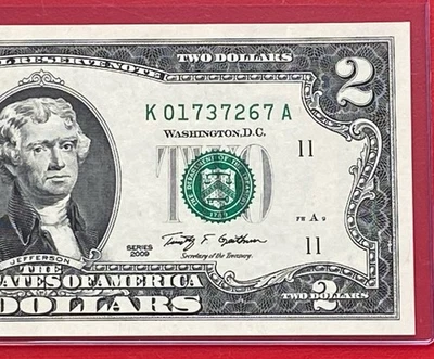 2009 $2 TWO DOLLAR BILL ( DALLAS TEXAS K ) UNCIRCULATED - Image 1 of 3