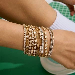 Bracelet Femme en Acier Inoxydable Plaqué Or 18K  Zircon Blanc Acier Inoxydable - Picture 1 of 22