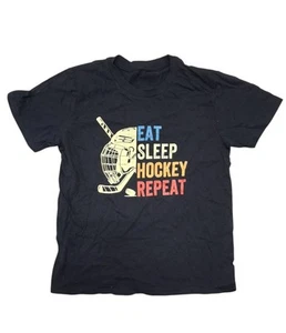 Hockey Graphic T-Shirt Eat Sleep Hockey Repeat Boys Medium - Picture 1 of 3
