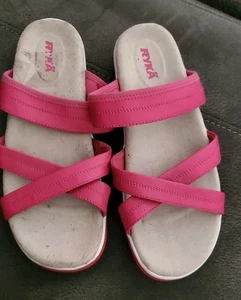 Mujer Ryka Rosa Cuero Correa Cruzada Sandalias - Talla 8 (39) - Imagen 1 de 5