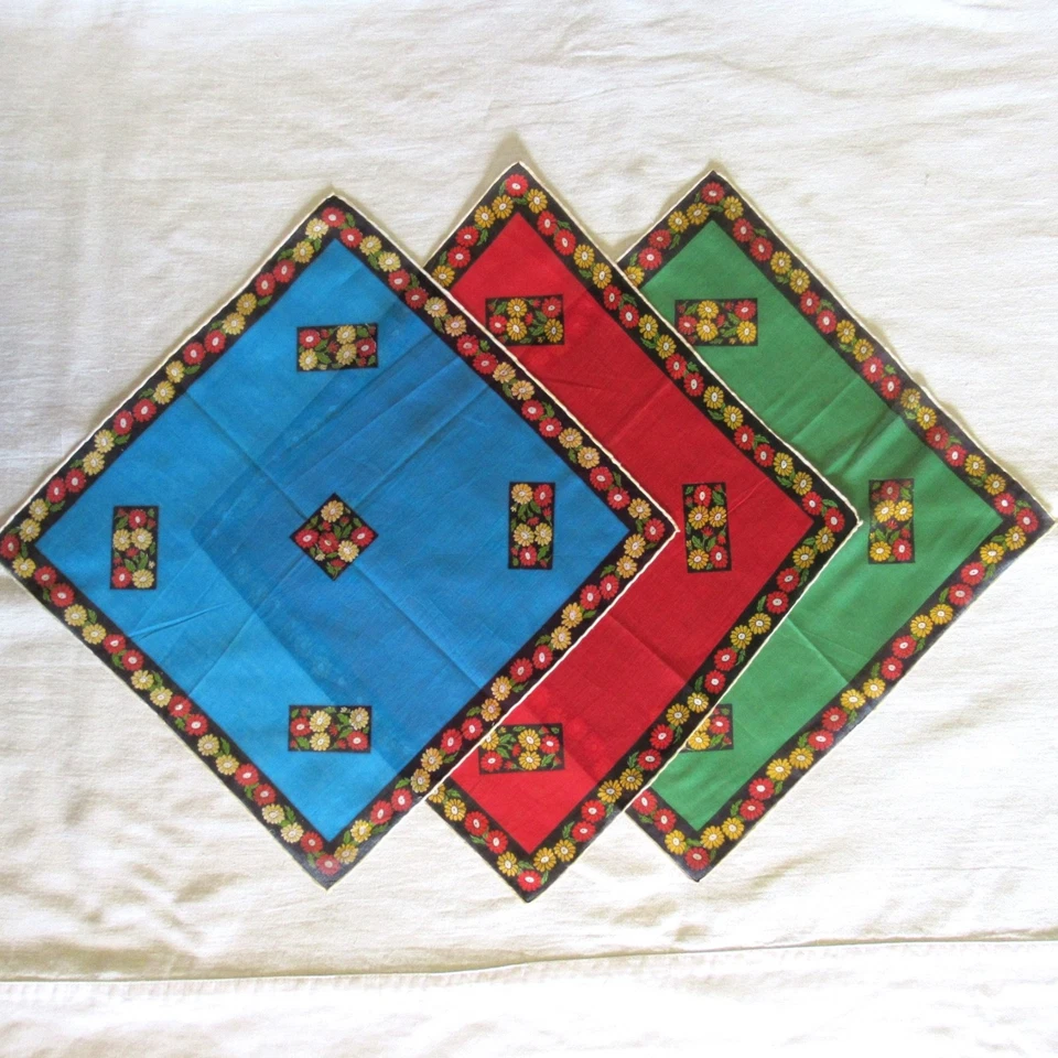 Pañuelos Vintage Pañuelos Cuadrados Azul Rojo Verde Estampado Floral Delicada Italia Foto 1 de 4