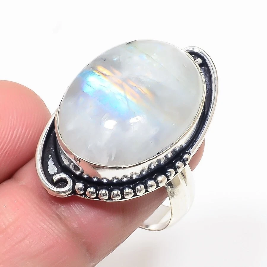 Natural Moonstone Gemstone 925 Sterling Silver Jewelry All Size Ring For Gift - Image 1 of 1
