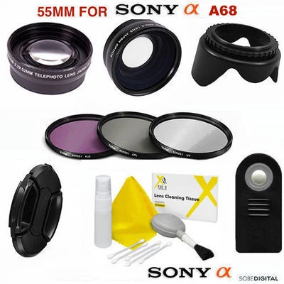 WIDE ANGLE LENS + TELEPHOTO ZOOM LENS HD KIT FOR SONY ALPHA A68 W 18-55mm Lens - Image 1 of 4