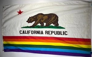 California Republic Pride Flagge Regenbogenfarbe große Flagge Größe 3’x5’ Fuß - Bild 1 von 16