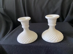 Fenton Milk Glass White Hobnail Candle Holders Pair - Picture 1 of 4