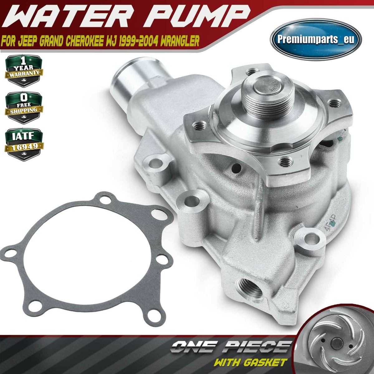 Engine Water Pump With Gasket – For Jeep Grand Cherokee & TJ Wrangler L6 4.0L (EVERESTCO AW7164)
