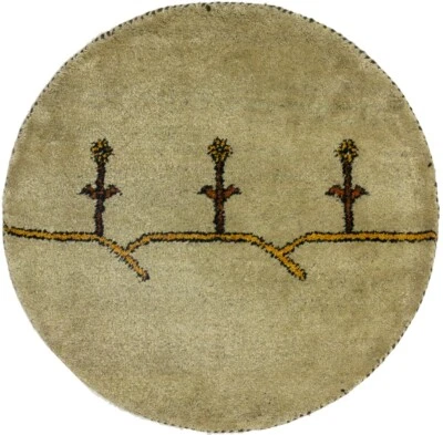 Handmade Tribal Pictorial Round Rug Indo-Gabbeh Wool Oriental Carpet 3X3 ft - Image 1 of 4