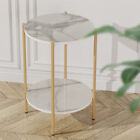 Faux Marble Sofa Side Coffee Table Double Tiers Round Nesting Table Gold Frame