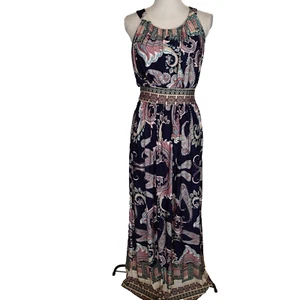 Gilli Maxi Dress  Size L Navy Kodi Jersey Multi Print Sleeveless Stretch PAISLEY - Picture 1 of 15