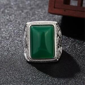 Vintage Green Emerald & White Cubic Zirconia Pure 925 Silver Men's Gorgeous Ring