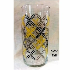 MCM Vaso Vetro Vintage Nero Oro Grigio Design Geometrico Trasparente 7,25" Alto Retrò - Foto 1 di 4