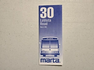 Vintage 1992 MARTA Atlanta Bus Map Schedule Timetable Route 30 La Vista Road - Picture 1 of 5