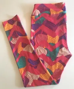 ❤️Lularoe Leggings TC NWT Pink With Purple Blue Beige And Orange Chevron❤️ - Picture 1 of 1