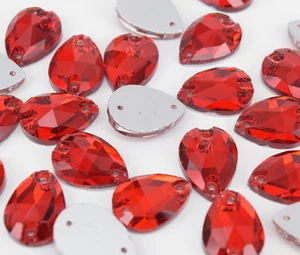 Gemma da cucire cristallo 13x18 mm strass lacrima grande vetro rosso gemma da cucire flatback - Foto 1 di 6