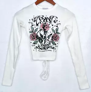Bershka Cropped Shirt Size XS Womens Long Sleeve Tie Back Hem Floral Print New - Picture 1 of 9