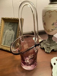 "Cesta de vidrio bohemia checa vintage de 9"" corte cristal cuenco amatista cortada a transparente" - Imagen 1 de 5