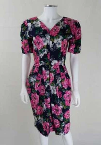 Vintage Dress | Vintage 1980s 100% Silk Floral Dress UK Size 10 Vintage Clothing - Picture 1 of 4