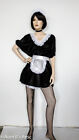 Französisches Dienstmädchenkostüm sexy 3-teilig schwarz/weiß Poly Satin Kleid Schürze & Kopfstück Betriebssystem 