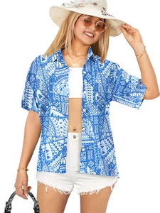 HAPPY BAY Hawaiian Shirts Womens Beach Party Cotton M Royal, Floral - Picture 1 of 3