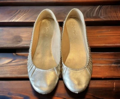 女士 Lilly Pulitzer Kristi 金色皮革芭蕾平底鞋 - 8 M 码假日 — 第 1/4 张图片