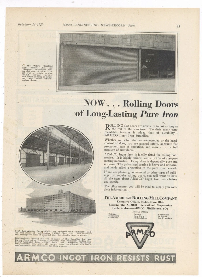 1929 ARMCO American Rolling Mill Co Ad: Canadian Rail & Harbor Terminal, Toronto - Image 1 of 1