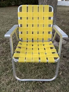 VTG RETRO ALL ALUMINUM FRAME LAWN STRAP CHAIR FOLDING LIGHTWEIGHT - Picture 1 of 10