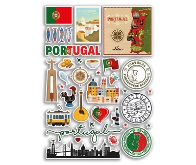 DESTINATION VINYL LTD A4 Sticker Sheet Portugal Vinyl Stickers - Flag Holiday Landmarks Travel #79987
