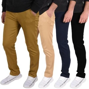 Mens Chino Trousers Slim Fit Jeans Stretch Casual Work Cotton Pants Waist 30-42 - Picture 1 of 35