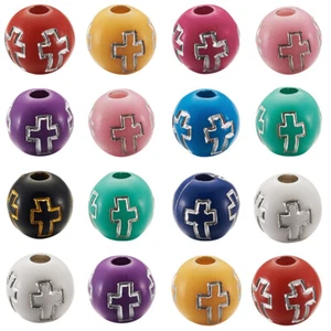 300pc Acrylic Beads Silver Metal Enlaced Round w/ Cross Mixed Color Bracelet 8mm - Picture 1 of 10