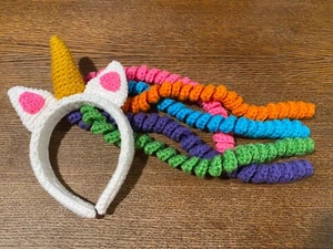 Unicorn Hand Crocheted Headband Child Size Colorful Twisted Mane - Picture 1 of 8